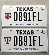 TEXAS "TEXAS A M UNIVERSITY" LICENSE PLATE PAIR DB91FL UNUSED NOS