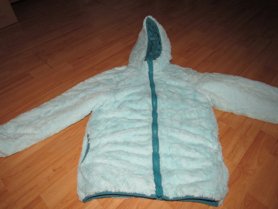 LANDS' END Girl's Large 14 16 Blue Reversible Puffer Jacket Hooded Warm Plush - Image 4 of 4
