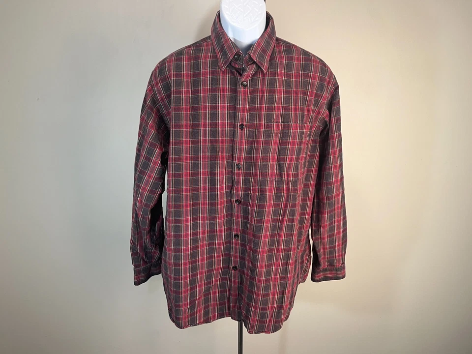 ORVIS Мужская красный и коричневый клетку хлопок / мериноса смесь l/s рубашка большой L EUC - Изображение 2 из 4