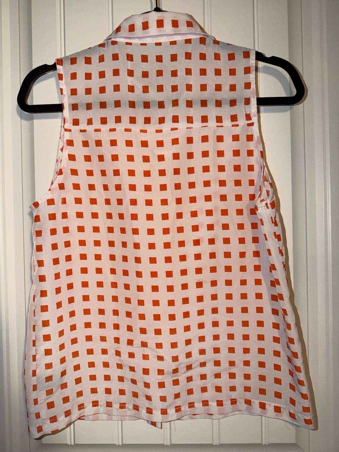 Maude Sleeveless Button-Down Collared Blouse in Orange Gingham Check, photo 6
