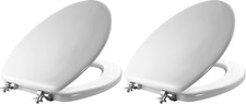 Elongated Toilet Seat 2 Pack Chrome Hinges Never Come Loose Enameled Wood White