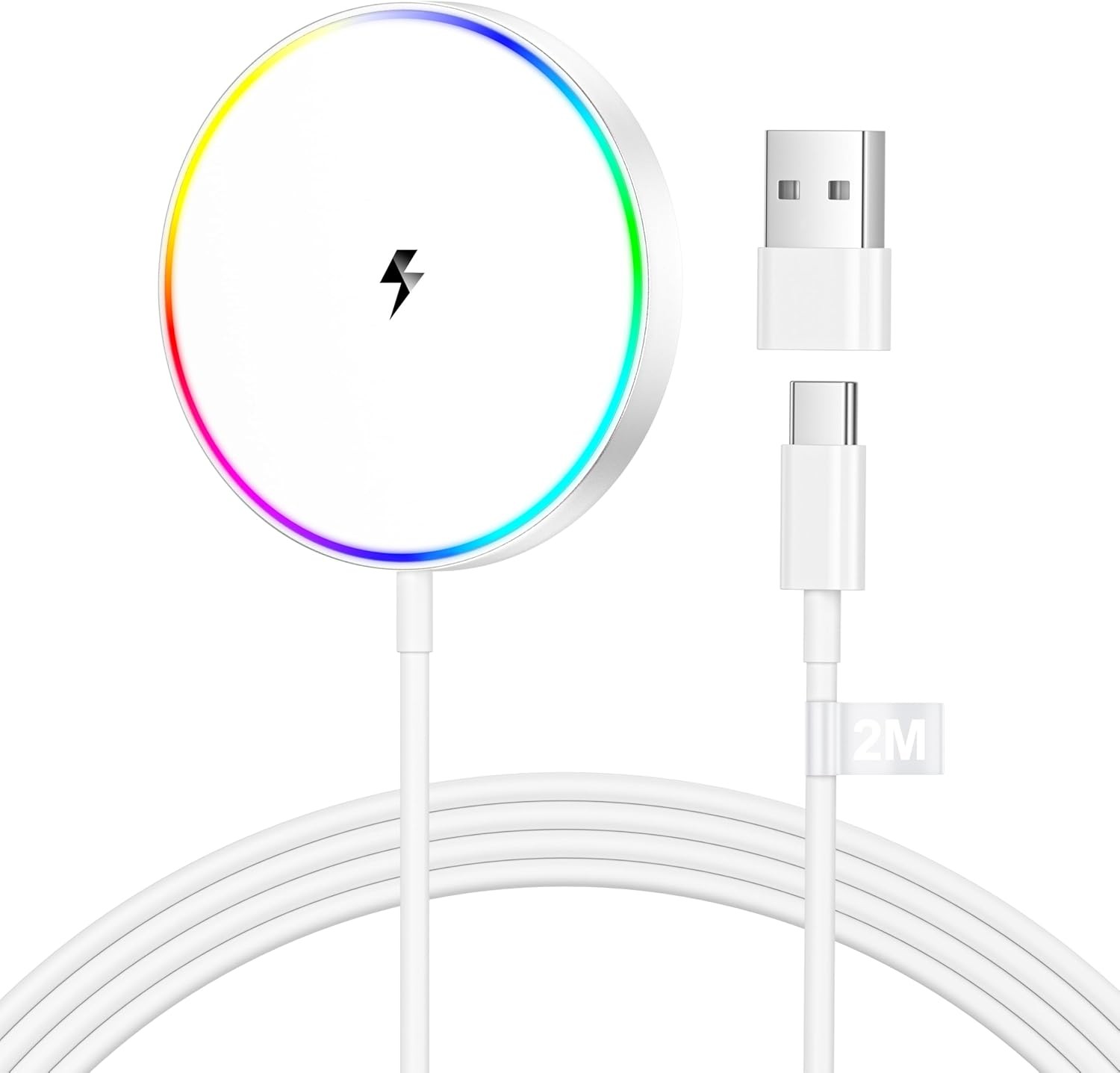 15W Wireless Charger for iPhone Cable Mag-safe Charger,2M Apple Charging Pad Ch