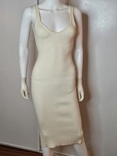 Elegant Sleeveless Ribbed Cream Knit Low Back Midi Dress Size S