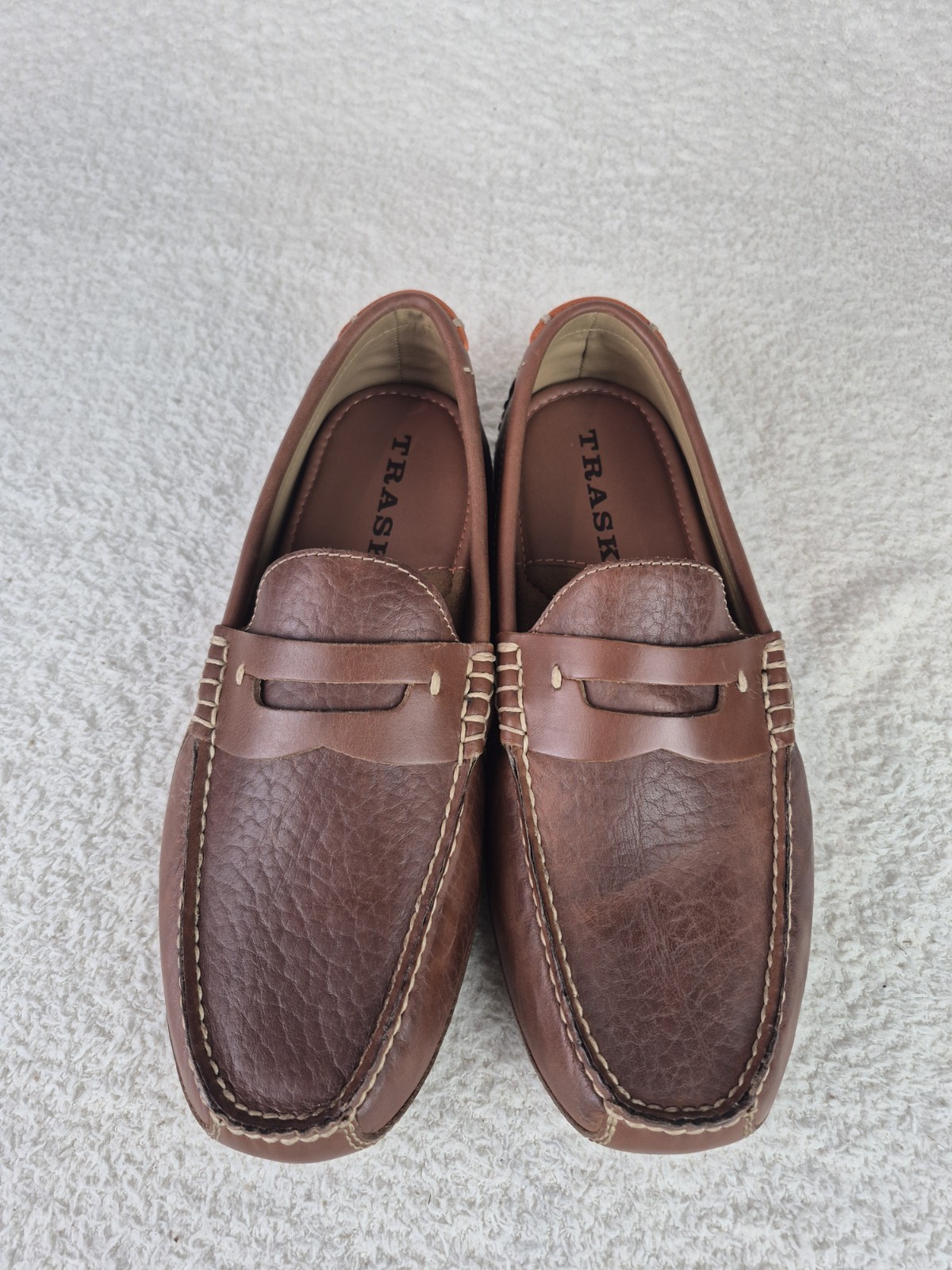 Trask Derek Brown Bison Leather Driving Shoes Penny Loafers Moccasins Mens sz 8 