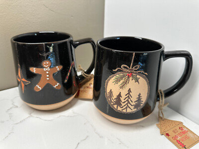 FDJW Ceramics Stonewear Christmas Holiday Mugs Cups (Set of 2) 20oz NEW
