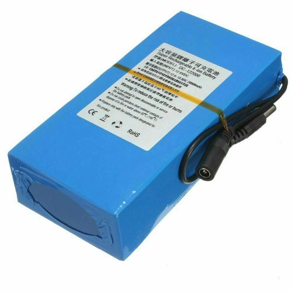 12V DC Rechargeable Lithium-ion Battery Portable Battery Pack w/ Charger Switch