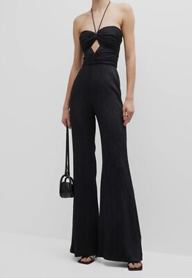 $695 Alexis Women's Black Jada Keyhole Halter Wide-Leg Stretch