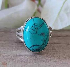 925 Sterling Silver Turquoise Boho Ring Handmade Jewelry Gift Ring All Size R157
