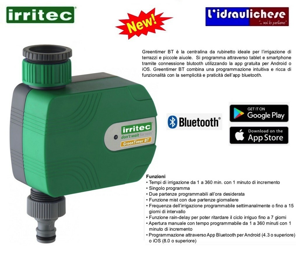 Irritec GreenTimer BT Bluetooth - Programmatore Professionale Batteria