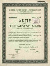Union Credit 1923 Frankfurt Main Offenbacher Kreditanstalt 5000 M Gr&uuml;nderaktie
