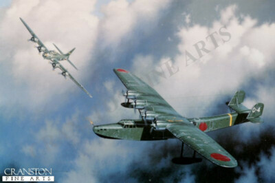 B-17 Flying Fortress aviation art print Battle Kawanishi H6K Mavis flying boat