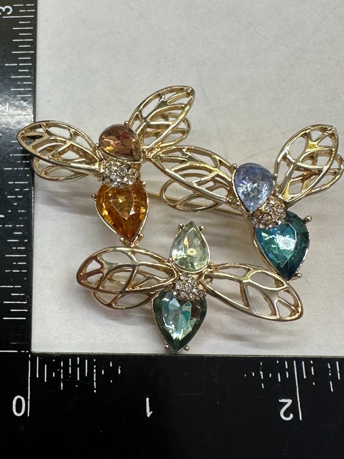 Bees 3 Interconnected Colored Rhinestone NAPIER V… - image 2