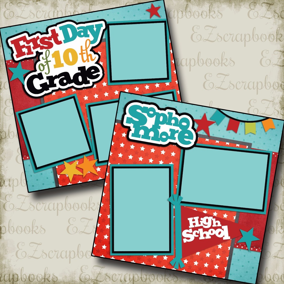 レア！Made in U.S.A. catalog & Scrapbook First Day of 10th Grade - 2 Premade Scrapbook Pages - EZ