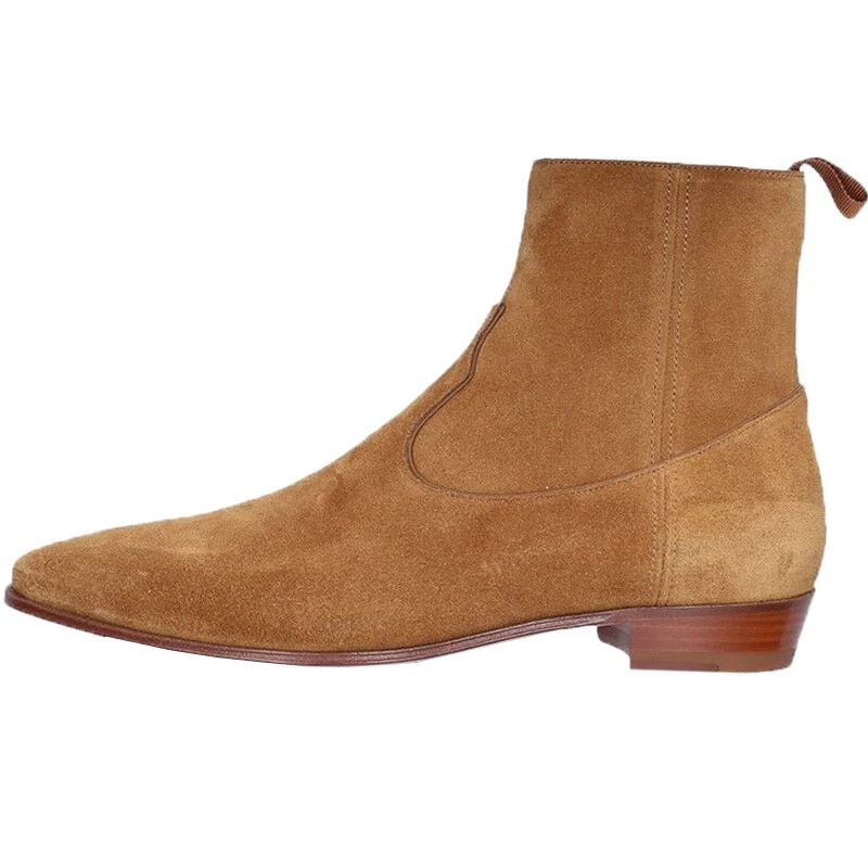 Retro Mens Pointed Toe Chelsea Ankle Boots Real Suede Leather Zipper Nightclub 9 - Image 4 of 4