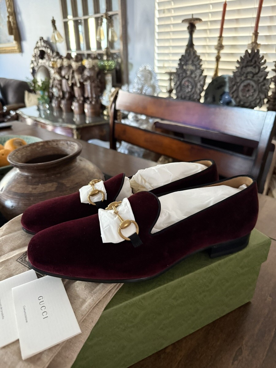 NWB GUCCI Bordeaux Velvet Jordaan Loafers Shoes Size 10G  display picture 1