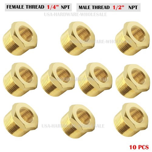 10PC 1/2" Male x 1/4" Female NPT Pipe reducer Hex Bushing adapter Brass Fitting