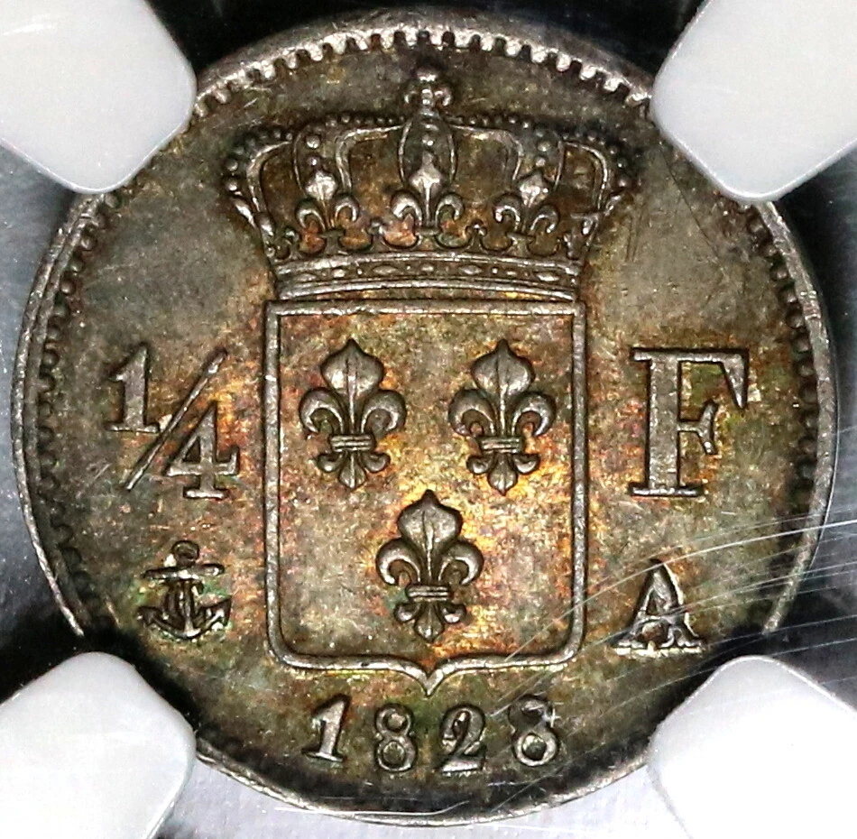 Moneda de plata Carlos X París 1828-A NGC MS 63 Francia 1/4 franco (19111801C) Foto 3 de 4