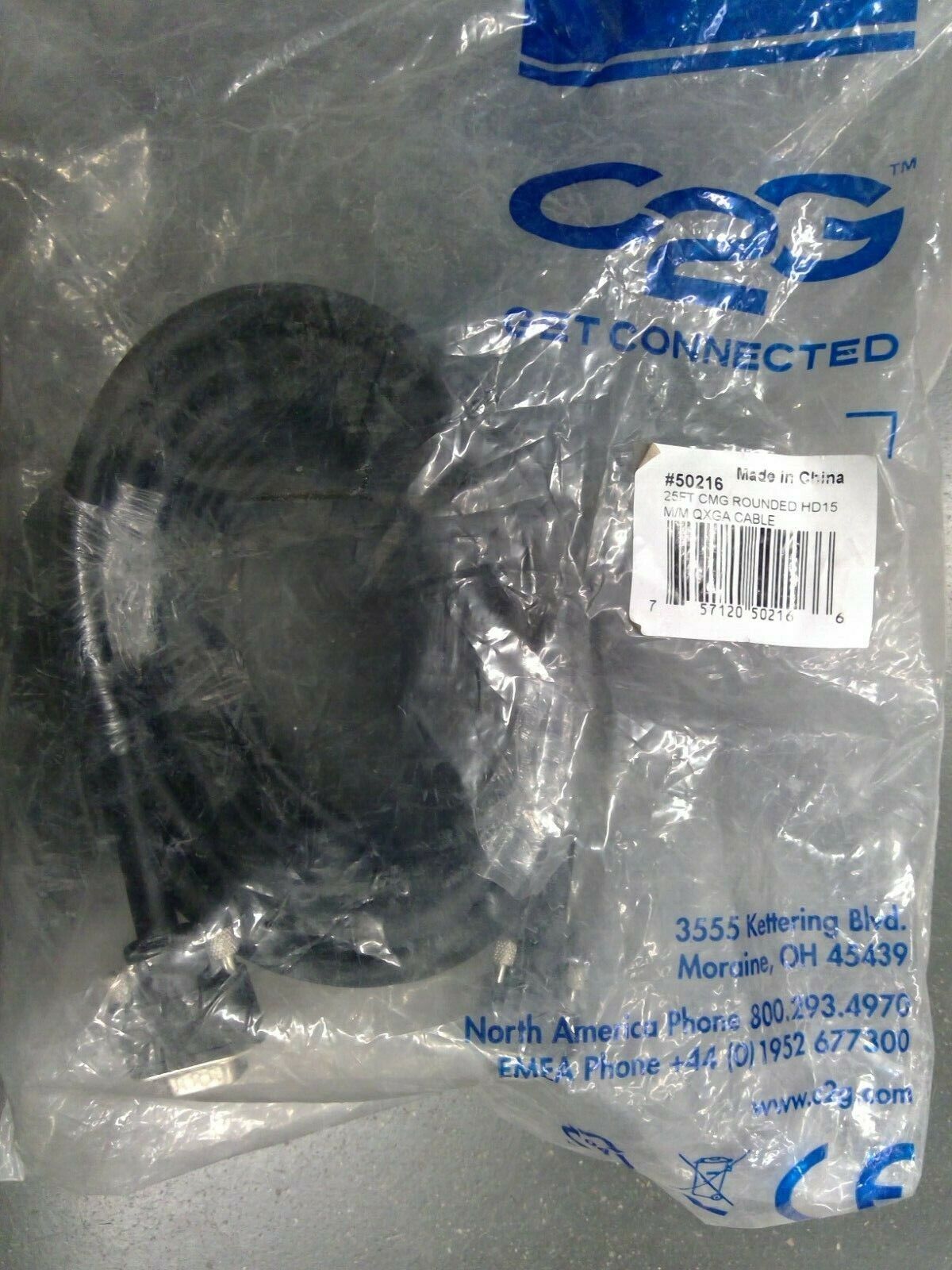 C2G 50216 25ft CMG Rounded HD15 VGA Cable Male-Male **Free Shipping**