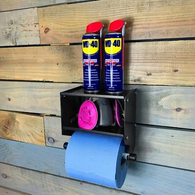 MEGAMAXX Blue Roll Holder & Shelf Storage Unit Cleaning Supplies Dispenser Workshop DIY