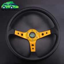 14INCH Universal Aluminum Racing Steering Wheel Drifting Deep Dish 6 Bolt & Horn