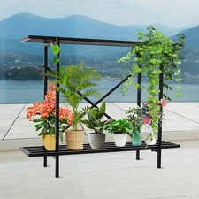 2-Tier Metal Plant Stand Plant Rack for Small Space Rectangular Plant Stand