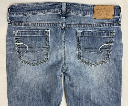 American Eagle Hipster Women's Low Rise Blue Capri Jeans Raw Hem Sz 8 Inseam 22" - Picture 3 of 12