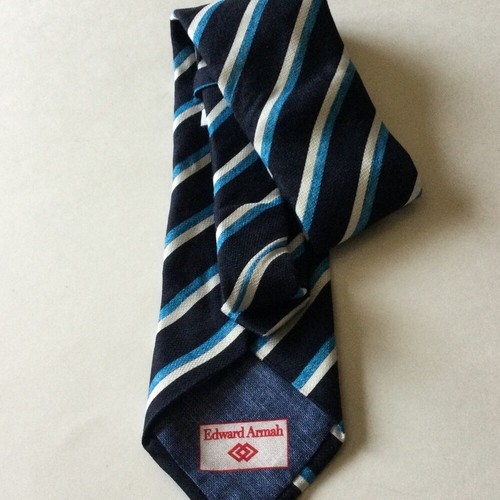 EDWARD ARMAH REPP STRIPE SILK NECK TIE NAVY NWOT - Picture 4 of 14