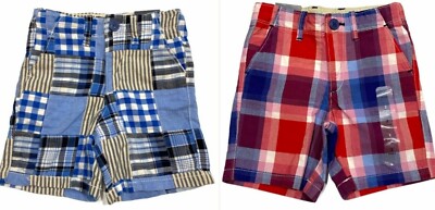 NWT GAP Baby Boys Khaki Shorts Sz 2T-4T-5T Red Blue Plaid