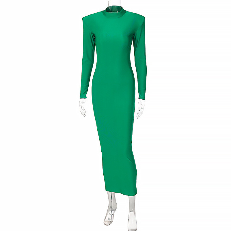 NEW Women Solid Long Sleeve With Shoulder Pads Turtleneck New Year Maxi  Dress #P | eBay