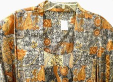 VTG MADE IN USA M L 80S 90S FLORAL GEOMETRIC PRINT GOLD DUSTER OPEN JACKET WOMEN