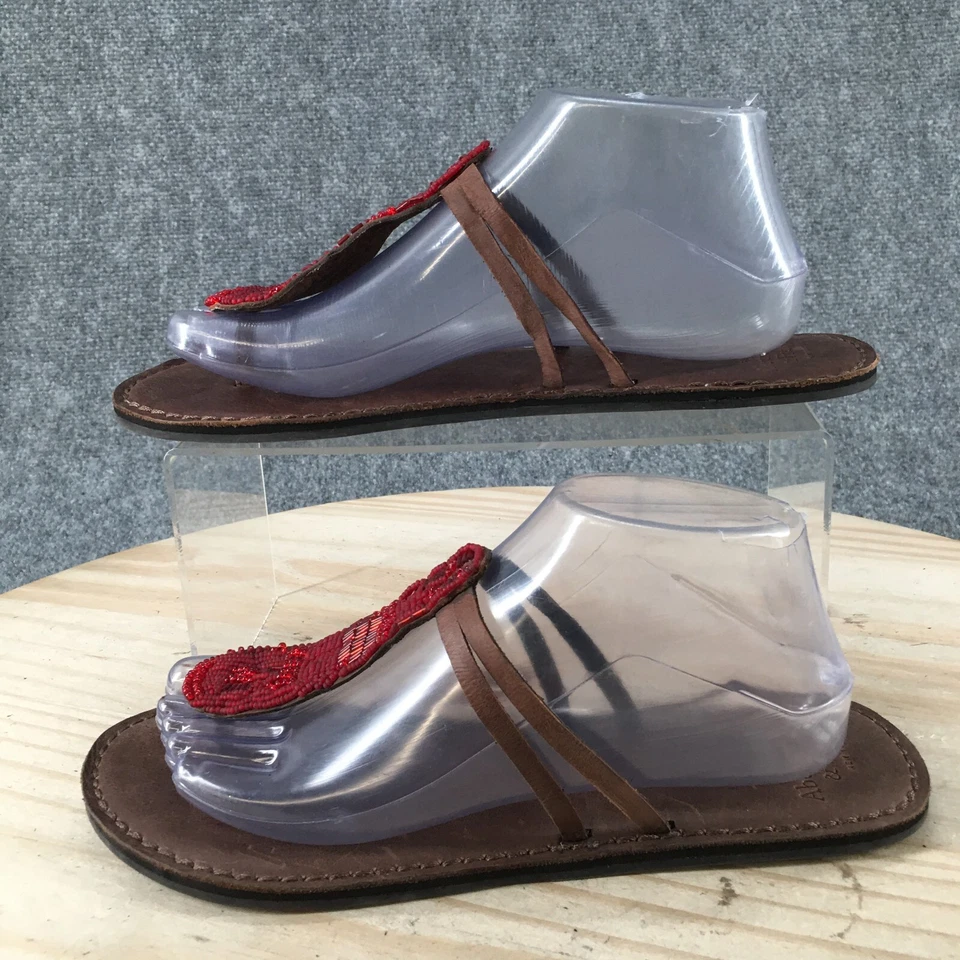 Sandalias Abercrombie & Fitch Mujer 9-10 Tanga Cuero Marrón Cuentas Planas Informales Foto 2 de 4