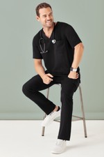 Biz Care Avery Mens V-Neck Scrub Top Soft Durable and Comfortable Side Split New