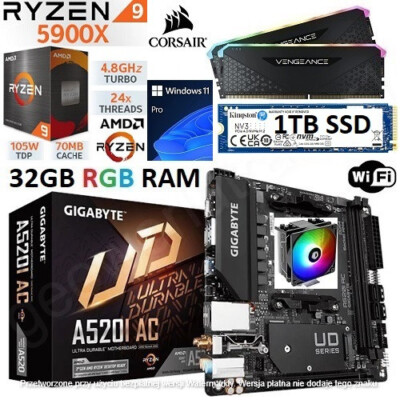 AMD Ryzen 5900X 32GB RGB RAM 1TB SSD A520I AC ITX
