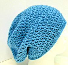 Colorful Blue Slouch Sz L Cap Hat Baggie Beanie Handmade Crochet Hand Knit NWT