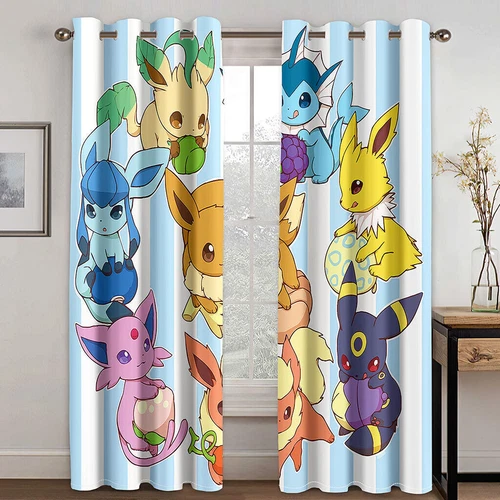 Kids Pokemon Pikachu Thick Thermal Blackout Curtains Eyelet Ring Top Drapes Gift - Picture 20 of 88