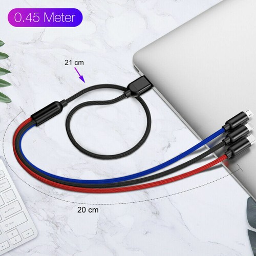 3in1 Multi Charger Fast Charging Cable Braided Cord For iPhone Micro USB Type C - Picture 12 of 13