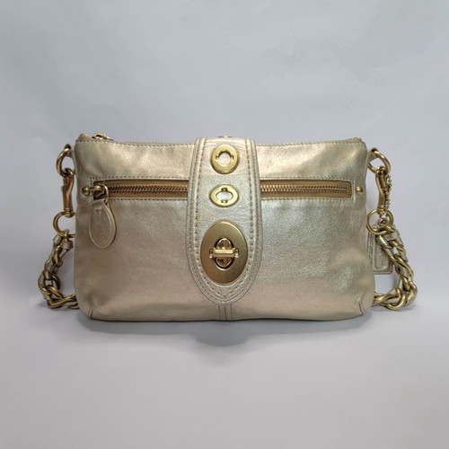 RARE COACH F13756 Gold Leather Limited Edition Shoulder Large Clutch Bag