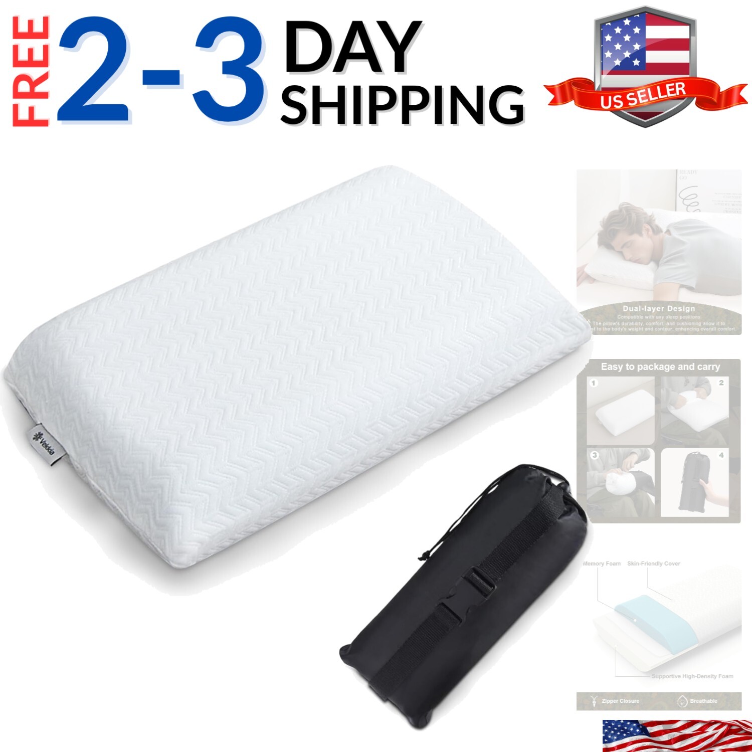 Memory Foam Travel Pillow for Camping - Compressible & Washable-image