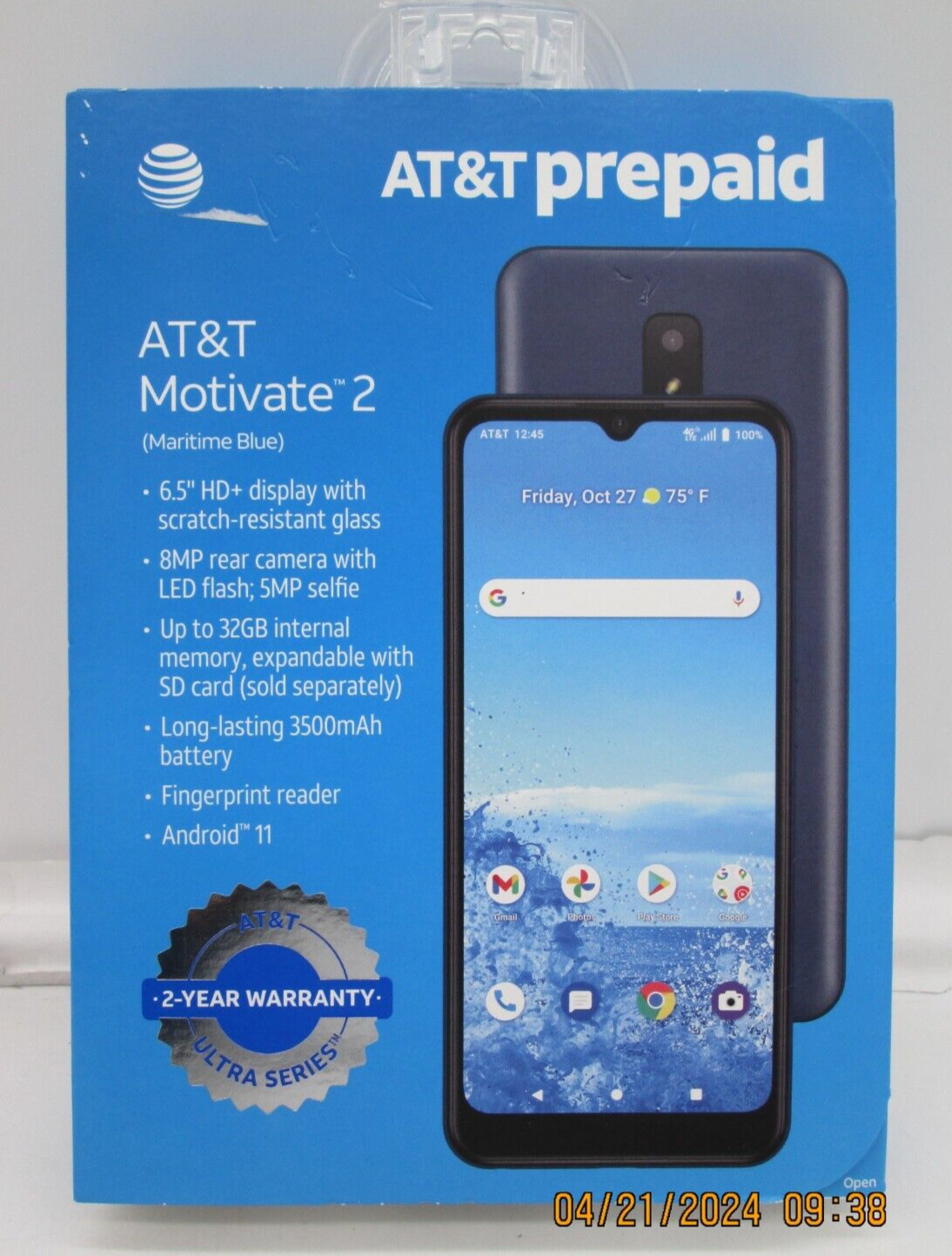 AT&T Motivate 2 32GB 6.5" HD Prepaid Smartphone Android II System D2