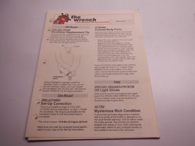 #ad #ad 2001 Honda The Wrench Motorcycle Technician News Letter XR50R VT750DC TRX350 01 $19.99