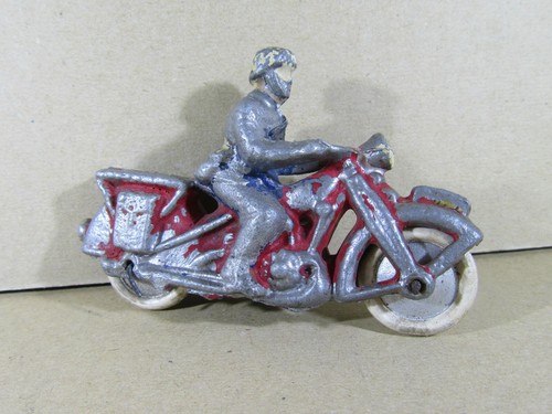 830S 1950'S Aludo Frankreich Motorrad Rot + Biker IN Gusseisen Aluminium L 9.5 - Bild 4 von 8