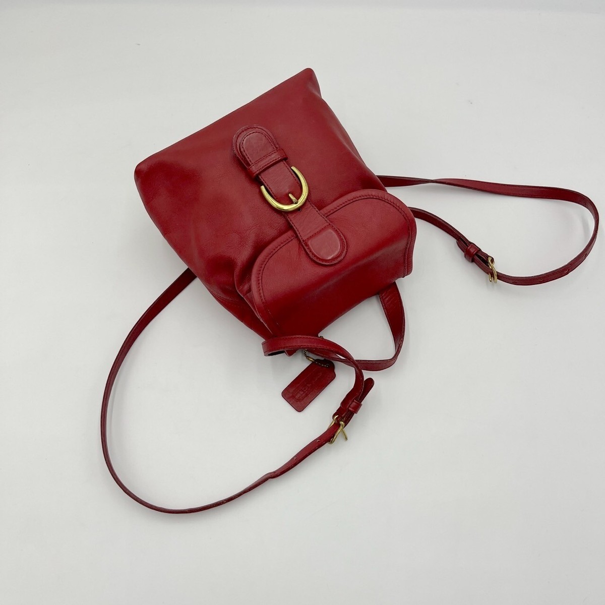 Old Coach Leather 2WAY Mini Backpack Shoulder Bag Red 4152