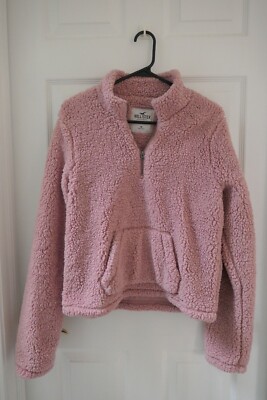 Hollister Light Pink Sherpa Quarter Zip Gently Worn Size: M