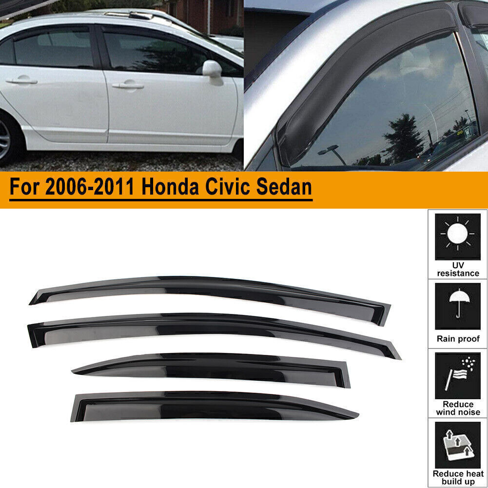Fit 2006-2011 Honda Civic Sedan Side Window Vent Visor Sun Rain Deflector Guard
