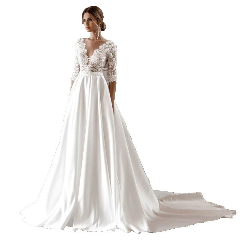 Princesa vestidos de novia de Satén A-line