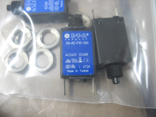 NUOVO CON SCATOLA 3 PEZZI ETA 106-M2-P30-1.8A INTERRUTTORE 240VAC/48VDC PUSH TO RESET P9371 - Foto 3 di 3