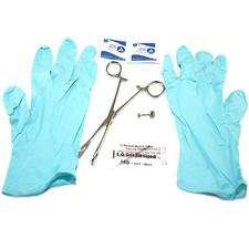 W114 Belly Naval Piercing Kit Clamp Barbell Needle Gloves Alcohol Wipes 7pc Set