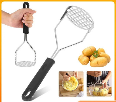 Potato Masher Hangable Kitchen Gadget Stainless Steel Ricer & Vegetable Crusher