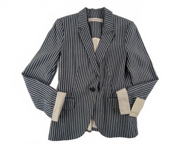 Zara Basic Blazer blau weiß gestreift XS Leinen Baumwolle tailliert Jacke Neu mit Etikett