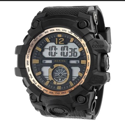 INVICTA Men's Sport Wristwatch Analog Digital Black Rubber Gold Accents Round